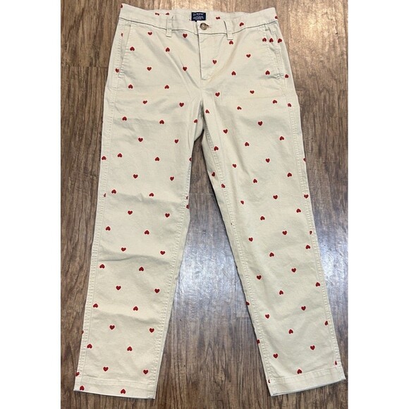 J. Crew Pants - J Crew High Rise Girlfriend Chinos Heart Print Women’s Size 6 Khaki Soft